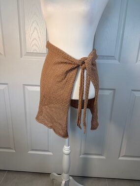 Camila Coelho Tan Crochet Knit Wrap skirt